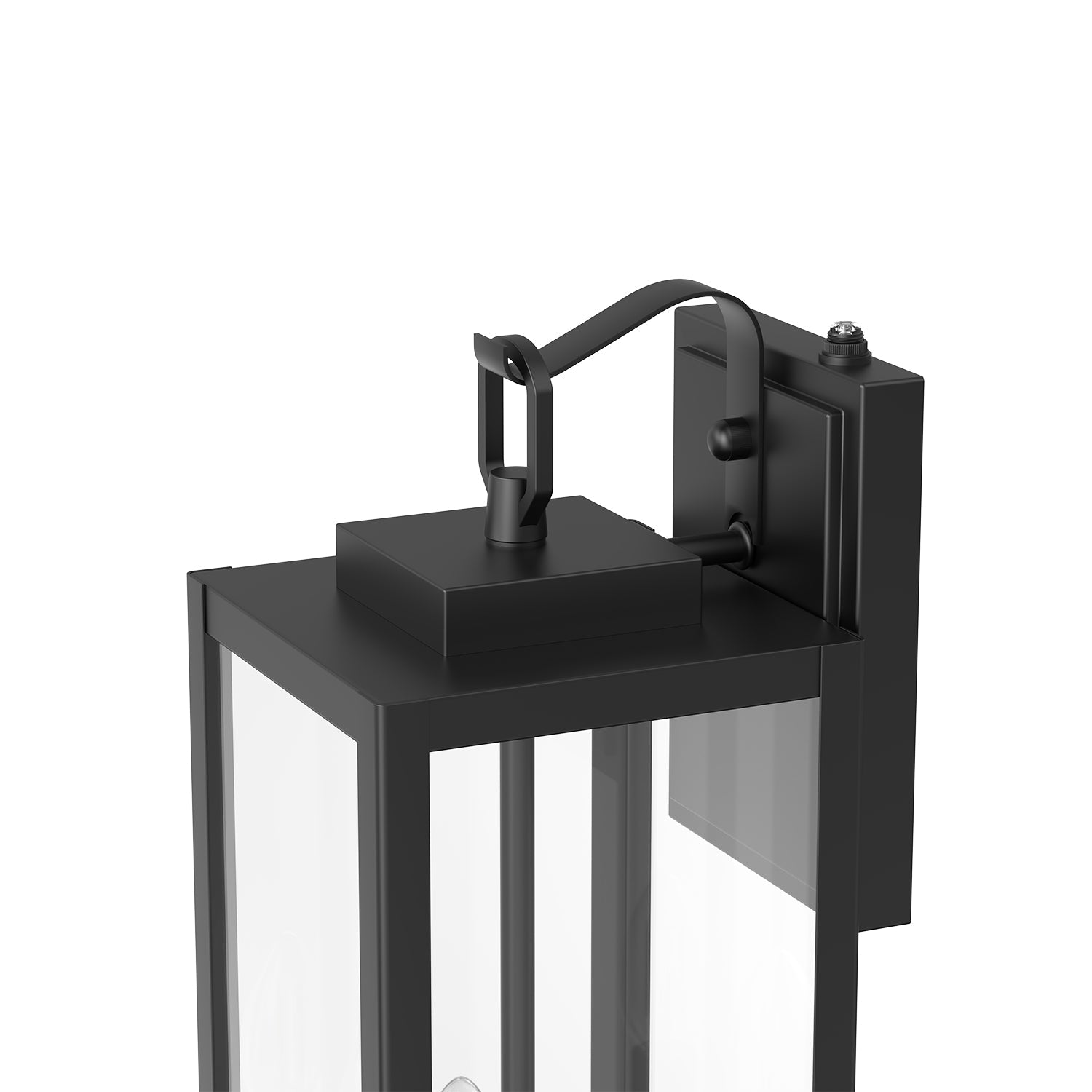 Jandcase 20 in. Matte Black Rectangular Outdoor Wall Sconce with with Clear Glass Shade and Light Sensor, (Set of 2)