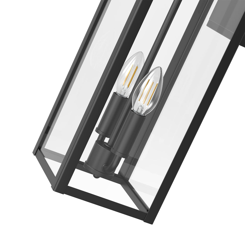 Jandcase 20 in. Matte Black Rectangular Outdoor Wall Sconce with with Clear Glass Shade and Light Sensor, (Set of 2)