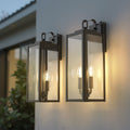 Jandcase 20 in. Matte Black Rectangular Outdoor Wall Sconce with with Clear Glass Shade and Light Sensor, (Set of 2)
