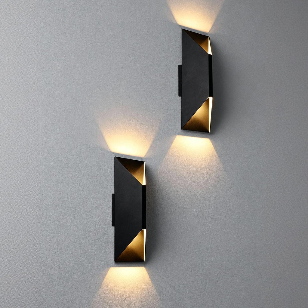 Jandcase 10-Watt Sand Black Square Diamond-Cut Outdoor Sconce Modern Exterior Wall Light with 3000K LED, Hardwired (Set of 2)