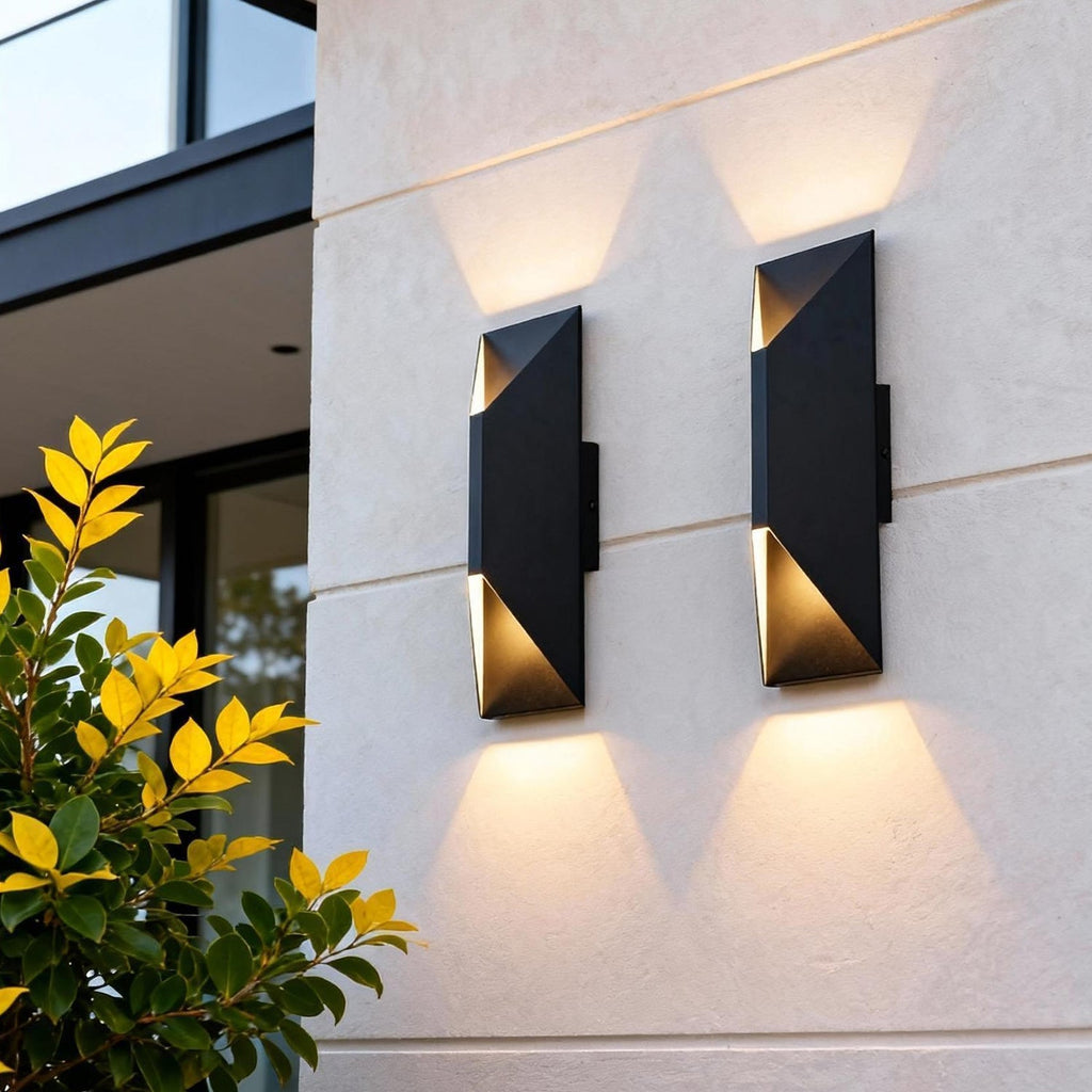 Jandcase 10-Watt Sand Black Square Diamond-Cut Outdoor Sconce Modern Exterior Wall Light with 3000K LED, Hardwired (Set of 2)