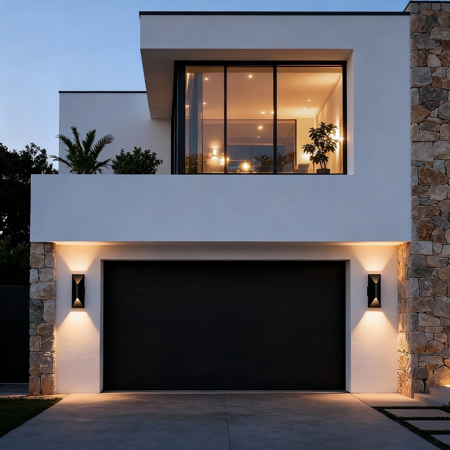 Jandcase 10-Watt Sand Black Square Diamond-Cut Outdoor Sconce Modern Exterior Wall Light with 3000K LED, Hardwired (Set of 2)