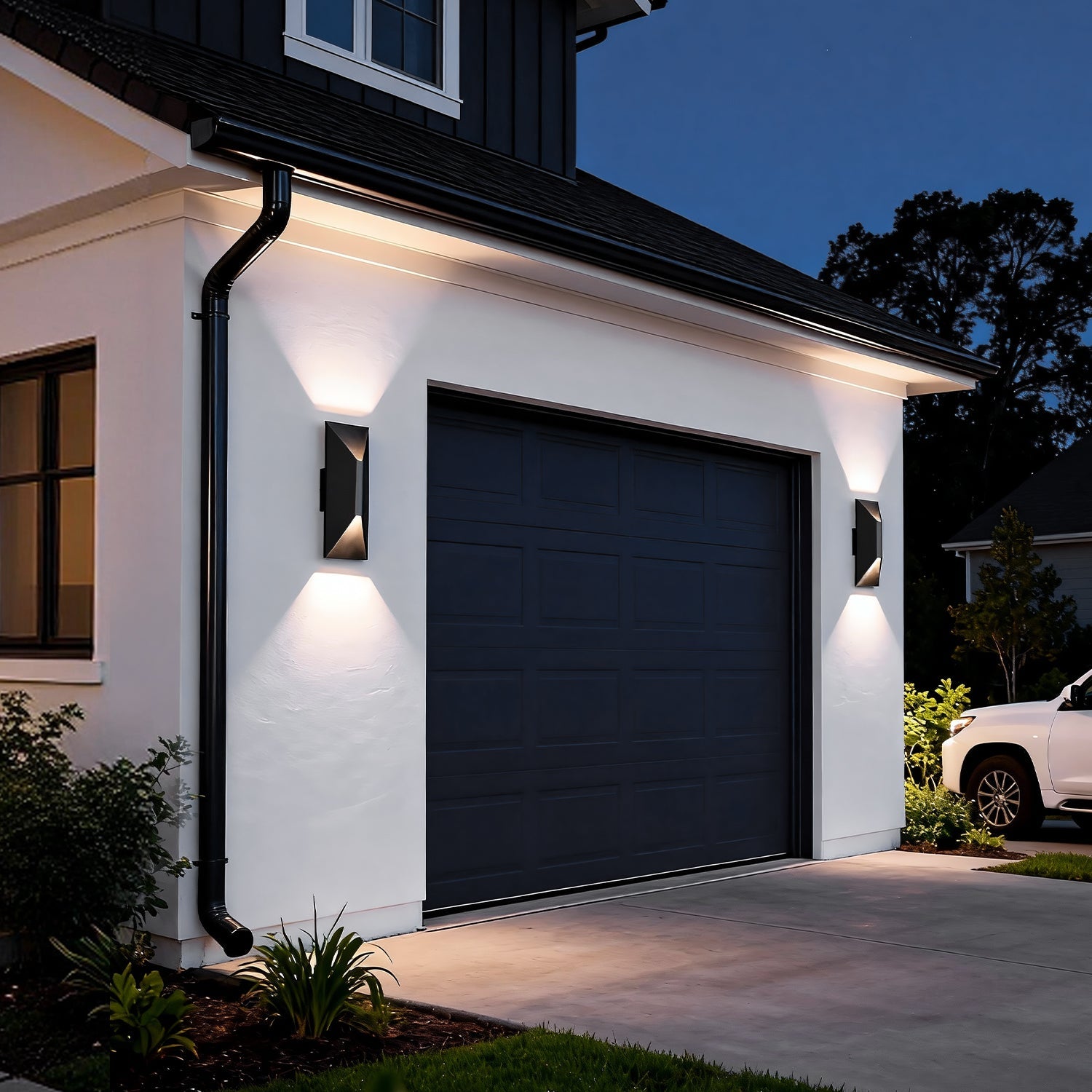 Jandcase 10-Watt Sand Black Square Diamond-Cut Outdoor Sconce Modern Exterior Wall Light with 3000K LED, Hardwired (Set of 2)