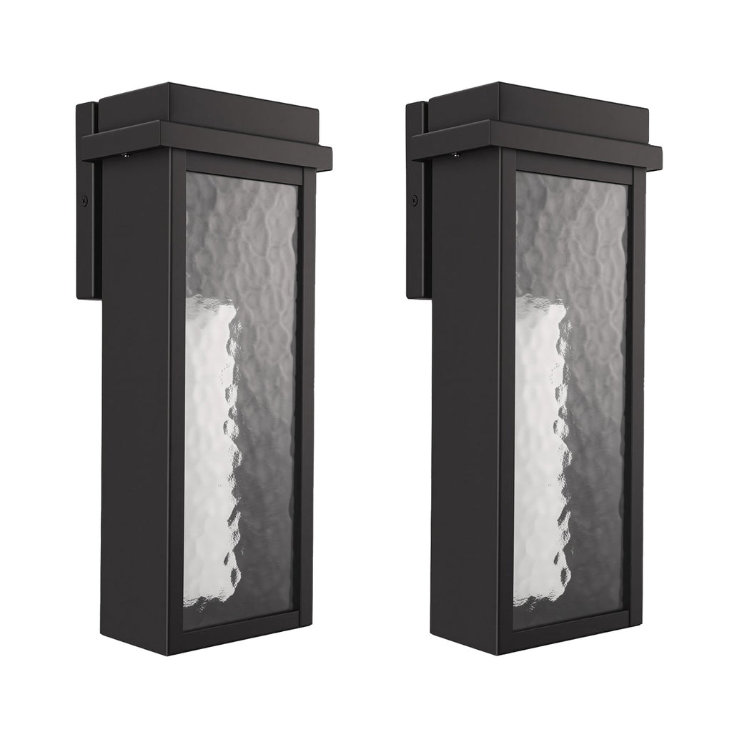 Jandcase 10-Watt Sand Black Rectangle Water Ripple Outdoor Coach Sconce with Dusk to Dawn, 3000K LED, (Set of 2) for Entries