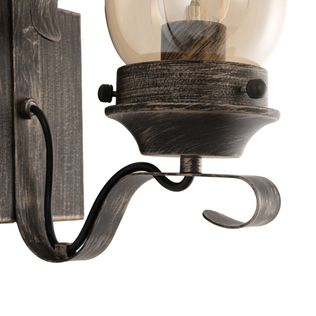 Jandcase 2-Pack Vintage Diesel Lantern Wall Sconce with Amber Glass Shade, Black & Gold Finish, E26 Base, Indoor Wall Lamp for Hallway, Bedroom, Living Room