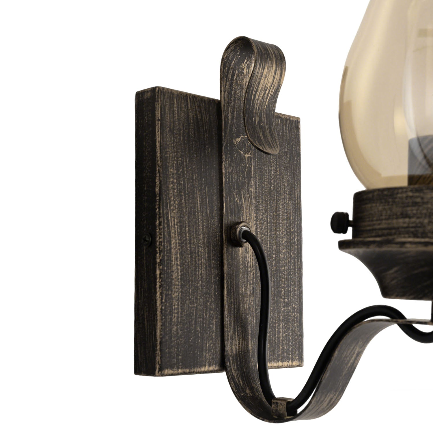 Jandcase 2-Pack Vintage Diesel Lantern Wall Sconce with Amber Glass Shade, Black & Gold Finish, E26 Base, Indoor Wall Lamp for Hallway, Bedroom, Living Room