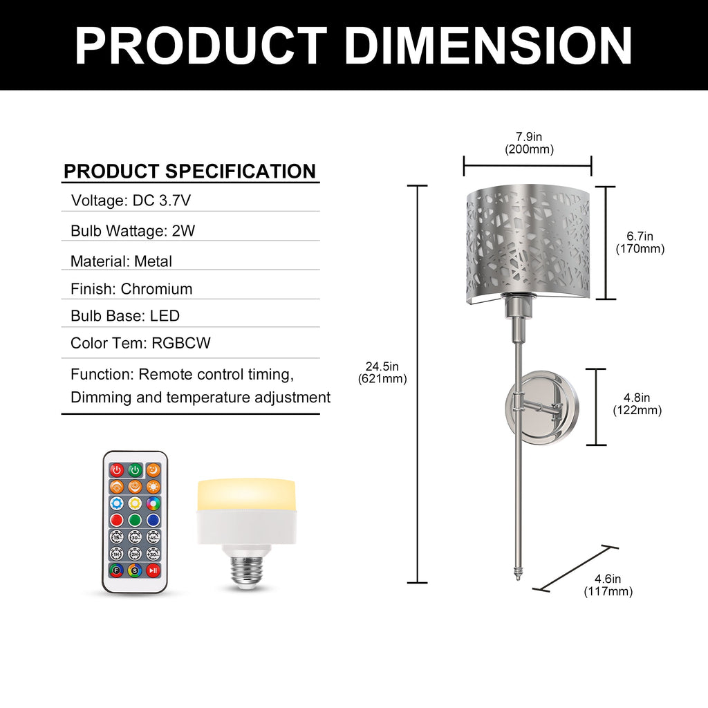 4.6 in. 2-Pack Hollow Iron Half-Cylinder Metal Wall Sconce,  Indoor Vanity Light withRGBCW, Dimmable, Night Light, Timer