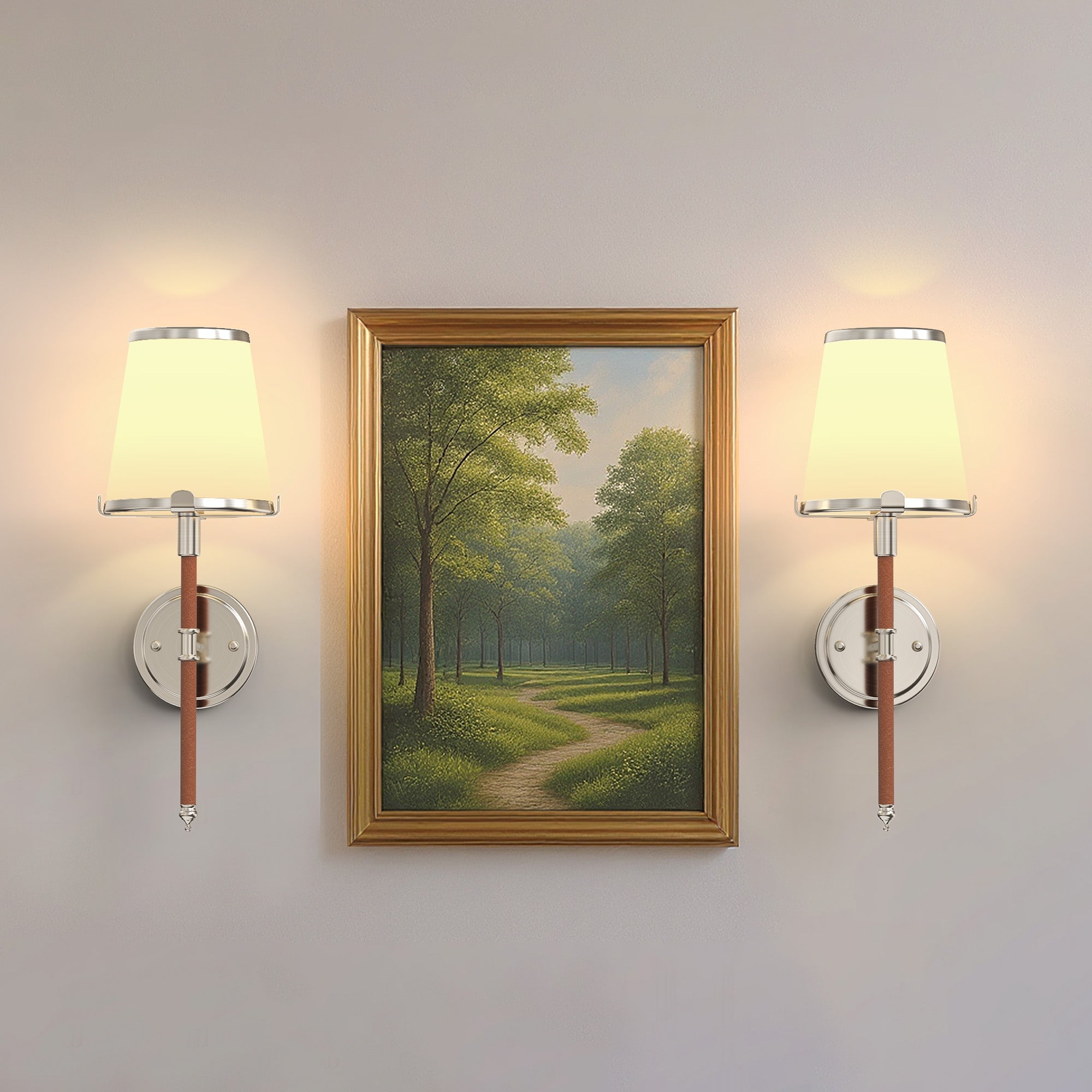 6.3 in. 2-Pack Chrome Indoor Wall Light with Octopus Claw Leather Shade and RF Remote Control, Adjustable Brightness
