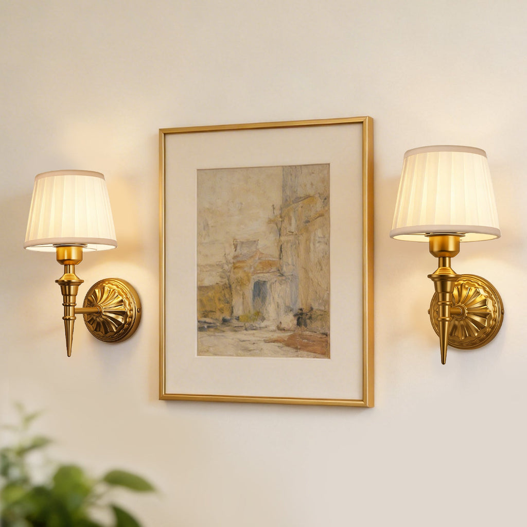 Jandcase 2-Pack Traditional Wall Sconce with Pleated Fabric Shade, Copper Finish Metal , E26 Base Indoor Wall Light for Bedroom
