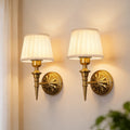 Jandcase 2-Pack Traditional Wall Sconce with Pleated Fabric Shade, Copper Finish Metal , E26 Base Indoor Wall Light for Bedroom