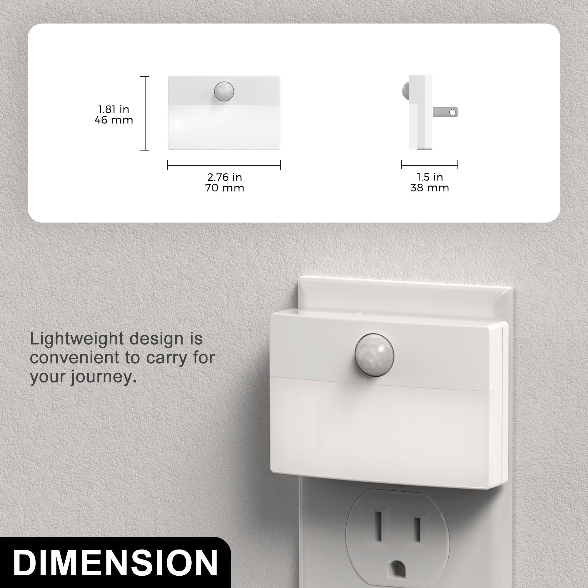 Jandcase Plug-in Motion Sensor Night Light 3000K Warm White Square LED Night Lamp with US Plug for Hallway Bedroom Bathroom