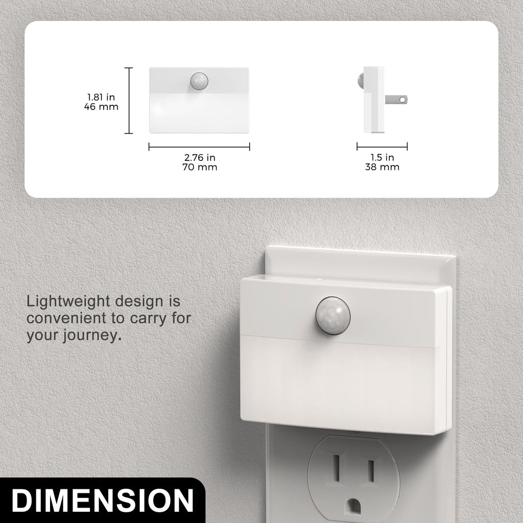 Jandcase 2-Pack Plug-in Motion Sensor Night Light 3000K Warm White Square LED Night Lamp US Plug for Hallway Bedroom Bathroom