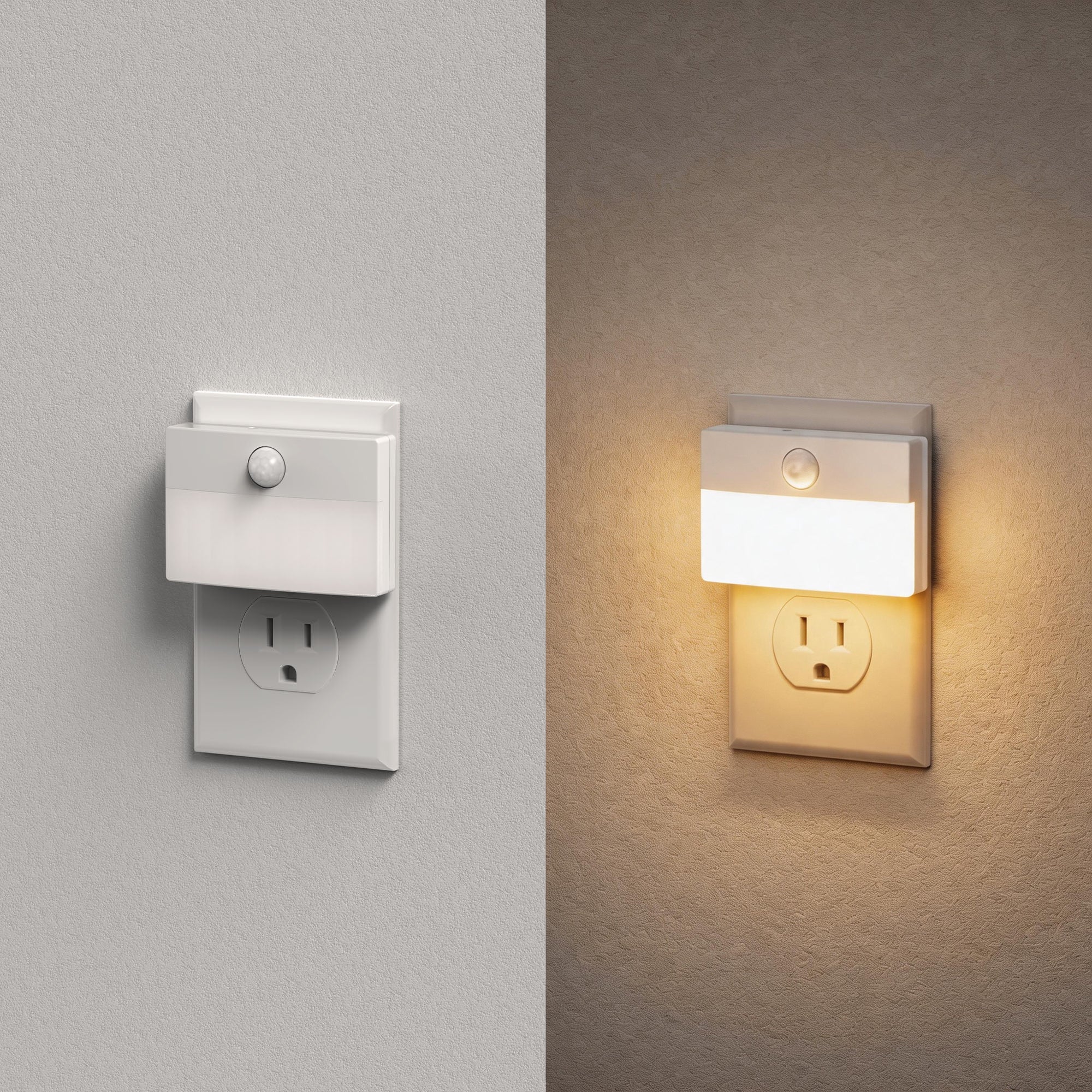 Jandcase 2-Pack Plug-in Motion Sensor Night Light 3000K Warm White Square LED Night Lamp US Plug for Hallway Bedroom Bathroom