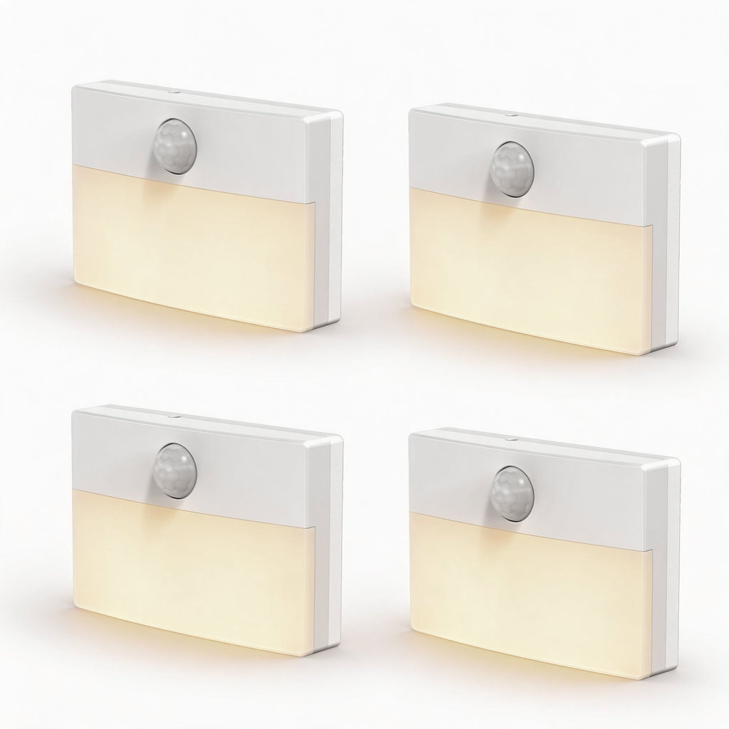 Jandcase 4-Pack Plug-in Motion Sensor Night Light Square LED 3000K Warm White 0.45W US Plug for Hallway Bedroom Bathroom