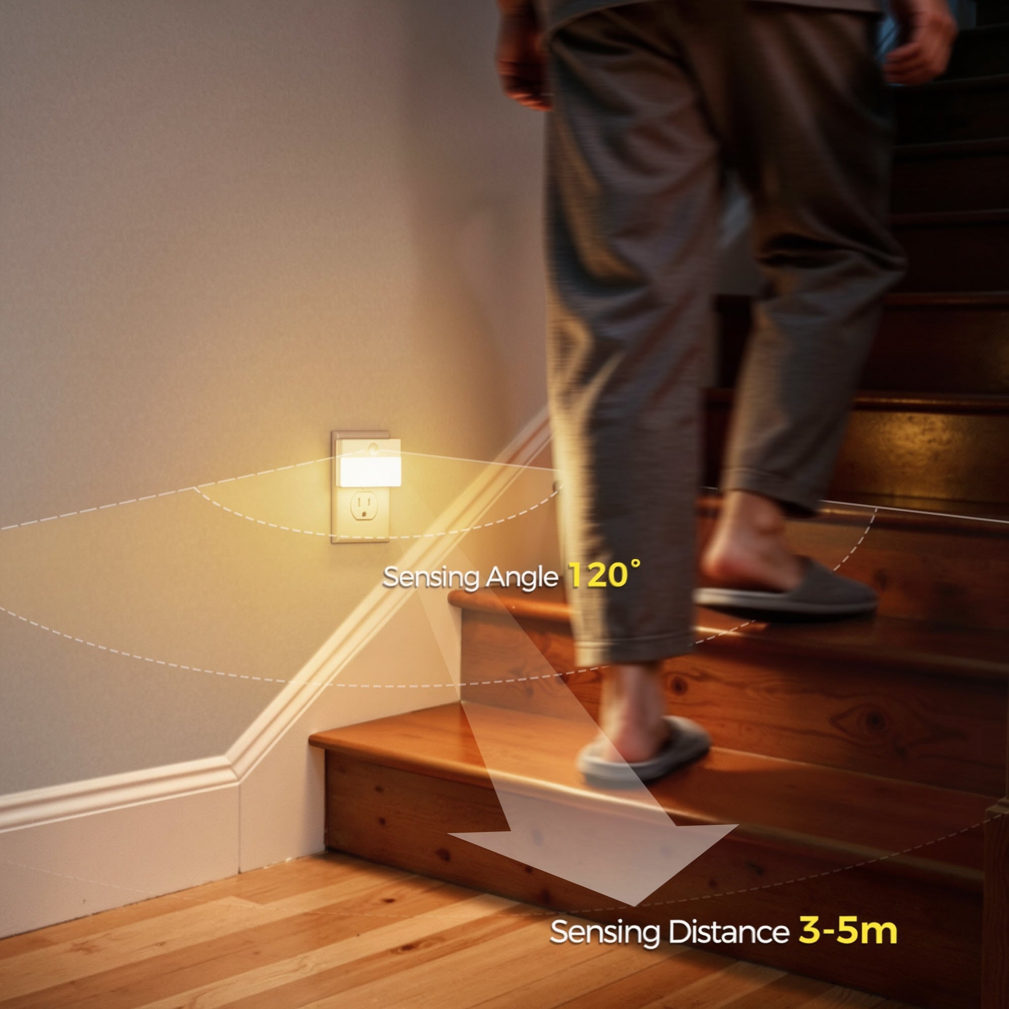 Jandcase Plug-in Motion Sensor Night Light 3000K Warm White Square LED Night Lamp with US Plug for Hallway Bedroom Bathroom