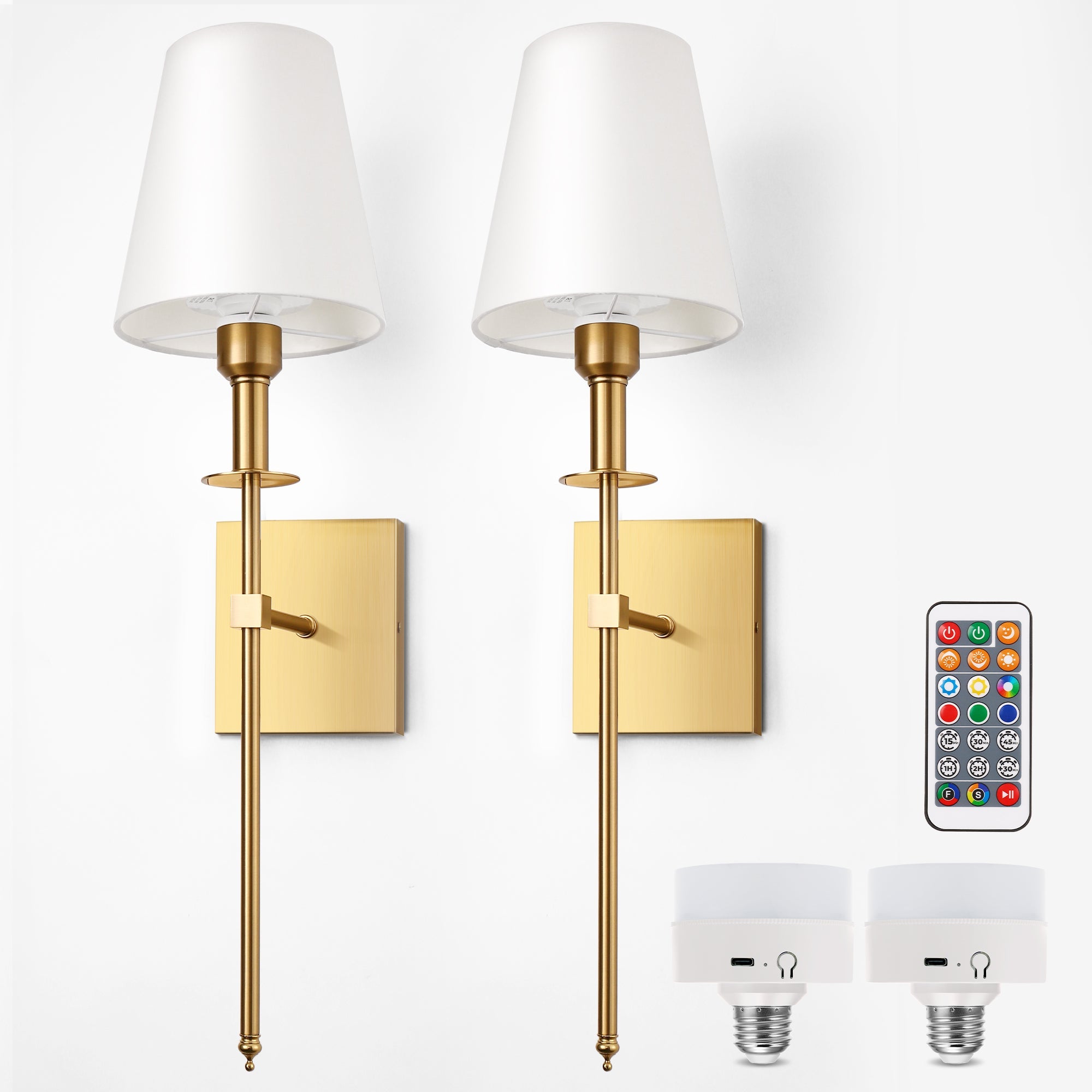 5 in. 1-Light Gold Dimmable Wall Sconces with Fabric Shades for Living Room, Foyer, or Hallway