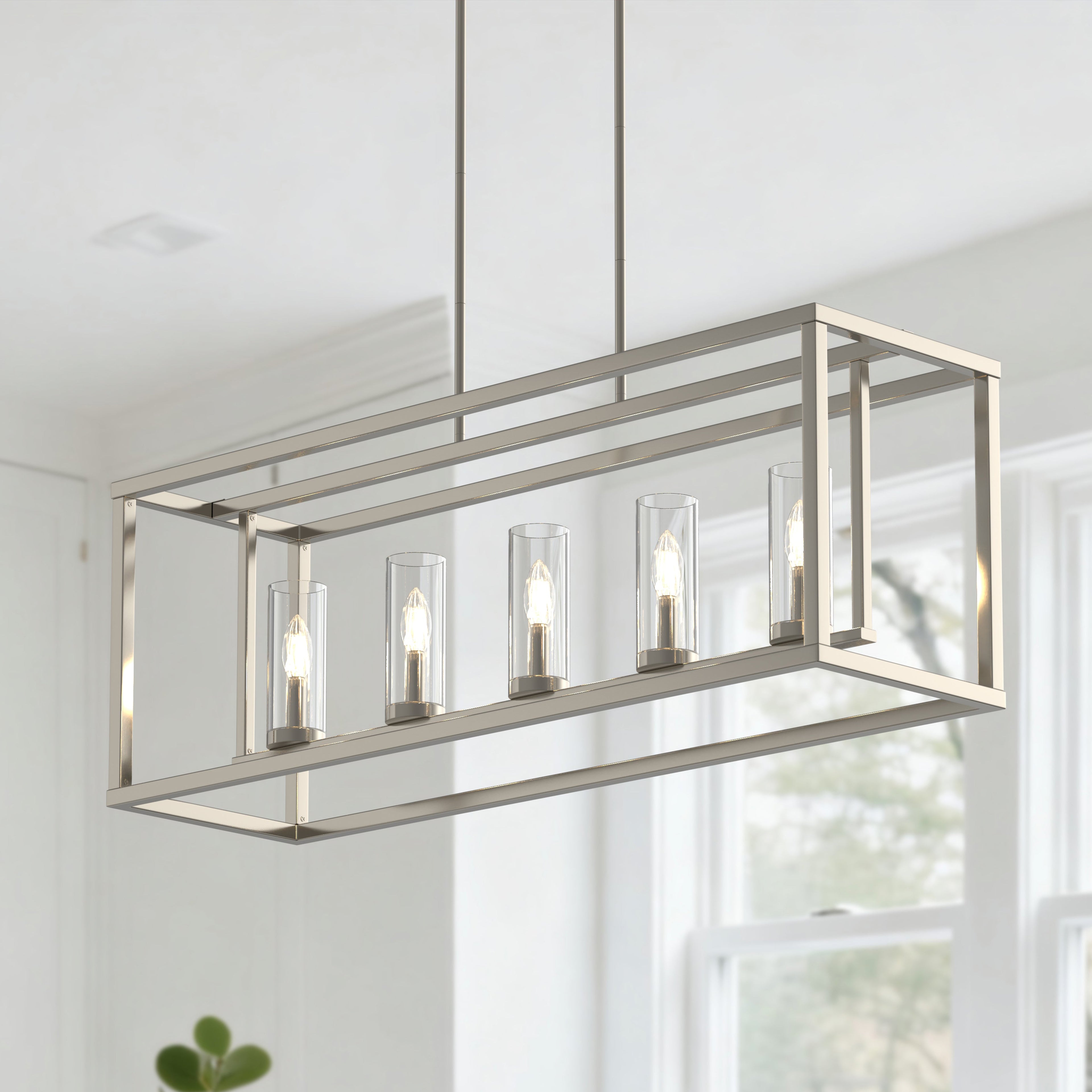 5 Light Brushed Nickel Island Pendant Light with Clear Glass Shade for Dining Room and Kitchen, No Bulbs Included