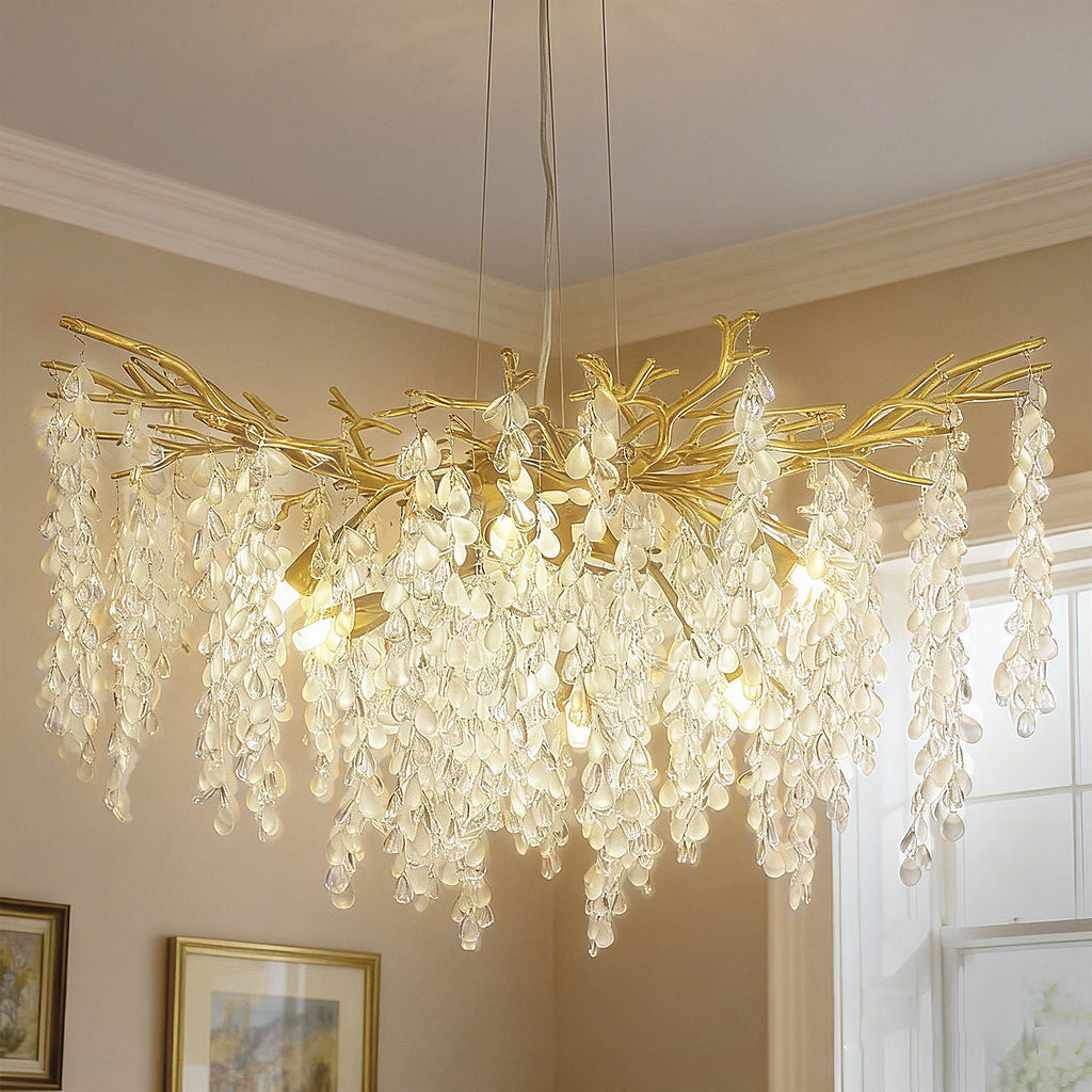 Jandcase 10-Light 31.5 in. Champagne Gold Traditional Crystal Chandelier with Crystal Shade and Metal Branch Design G9 Base