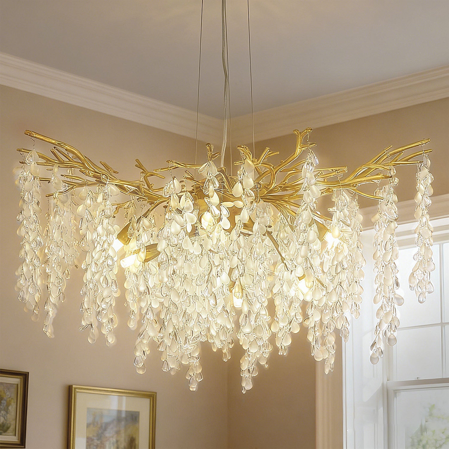 Jandcase 10-Light 31.5 in. Champagne Gold Traditional Crystal Chandelier with Crystal Shade and Metal Branch Design G9 Base