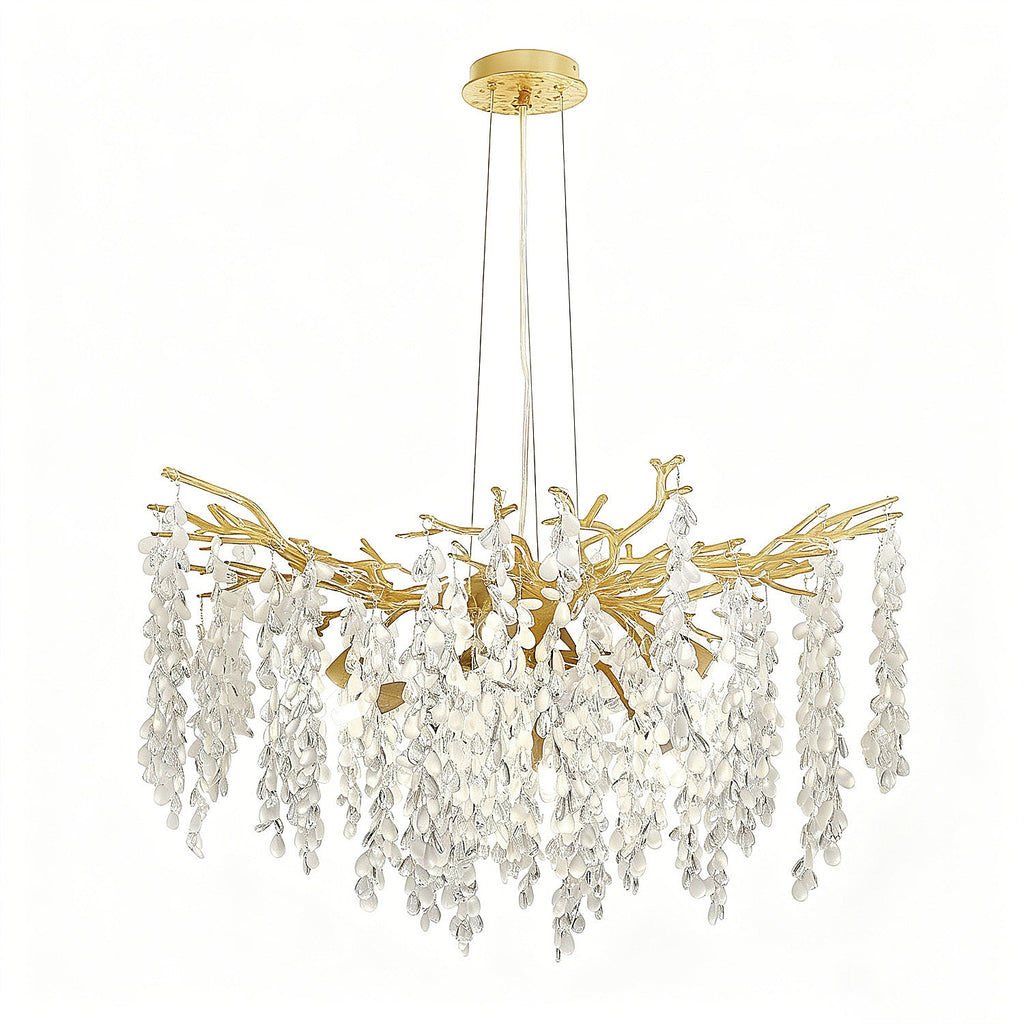 Jandcase 10-Light 31.5 in. Champagne Gold Traditional Crystal Chandelier with Crystal Shade and Metal Branch Design G9 Base