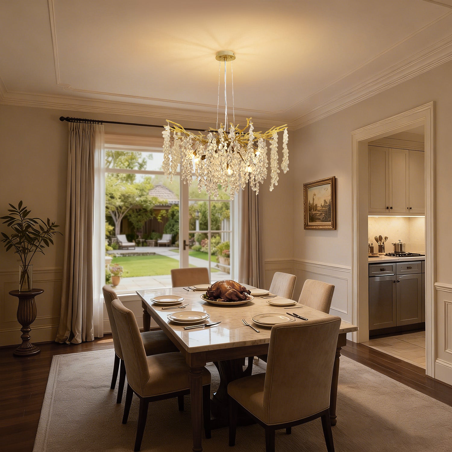 Jandcase 10-Light 31.5 in. Champagne Gold Traditional Crystal Chandelier with Crystal Shade and Metal Branch Design G9 Base