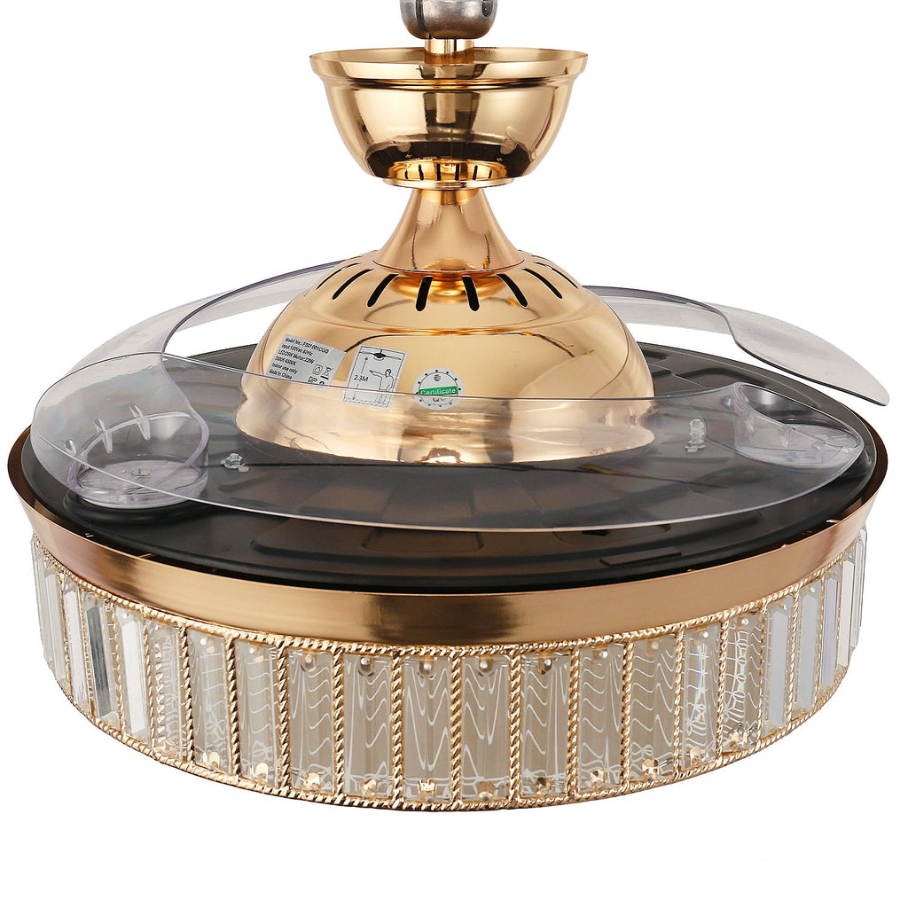 38-Watt 3-Blades Copper Standard Flush Mount Ceiling Fans with Invisible Blades and Stepless Dimming for Living Room