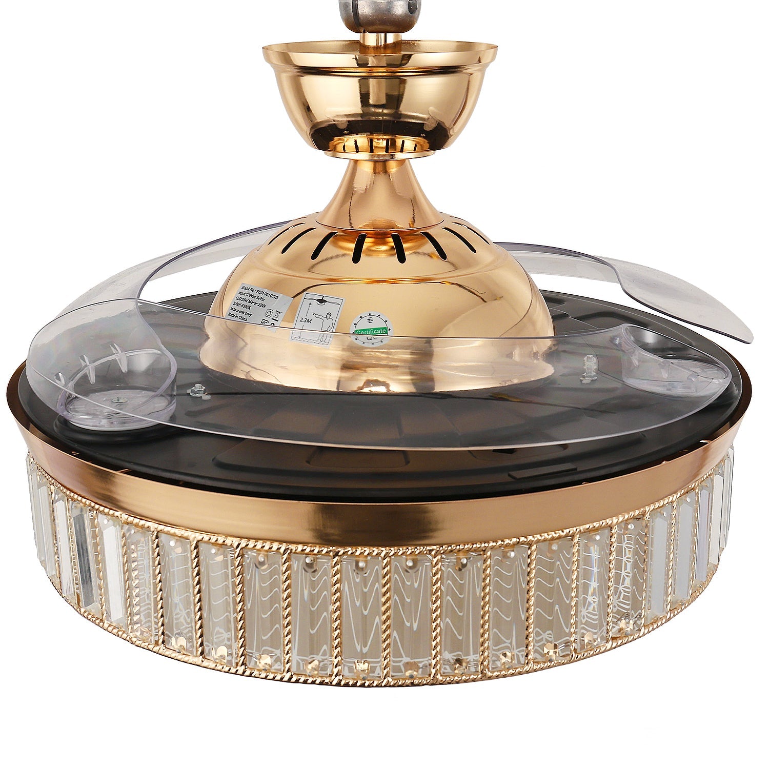 38-Watt 3-Blades Copper Standard Flush Mount Ceiling Fans with Invisible Blades and Stepless Dimming for Living Room