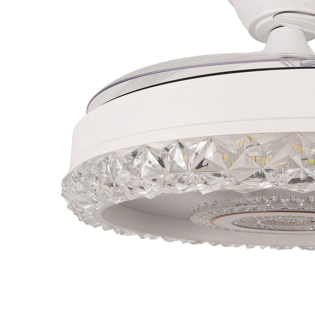 42 in. 38-Watt 3-Blade Standard Flush Mount Ceiling Fans with Clear Blades and Stepless Dimming, 120-Volt, White Finish
