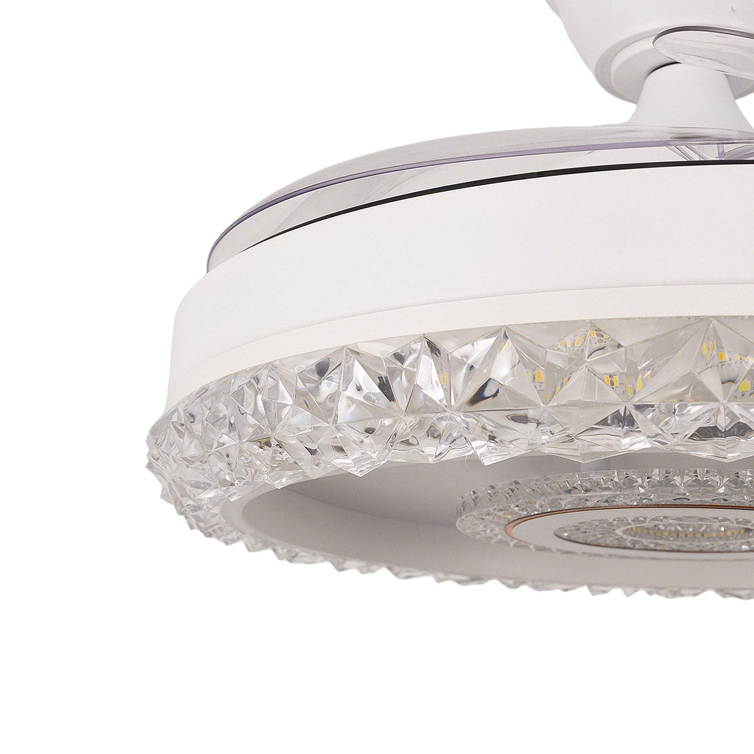 42 in. 38-Watt 3-Blade Standard Flush Mount Ceiling Fans with Clear Blades and Stepless Dimming, 120-Volt, White Finish
