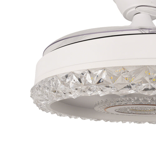 42 in. 38-Watt 3-Blade Standard Flush Mount Ceiling Fans with Clear Blades and Stepless Dimming, 120-Volt, White Finish