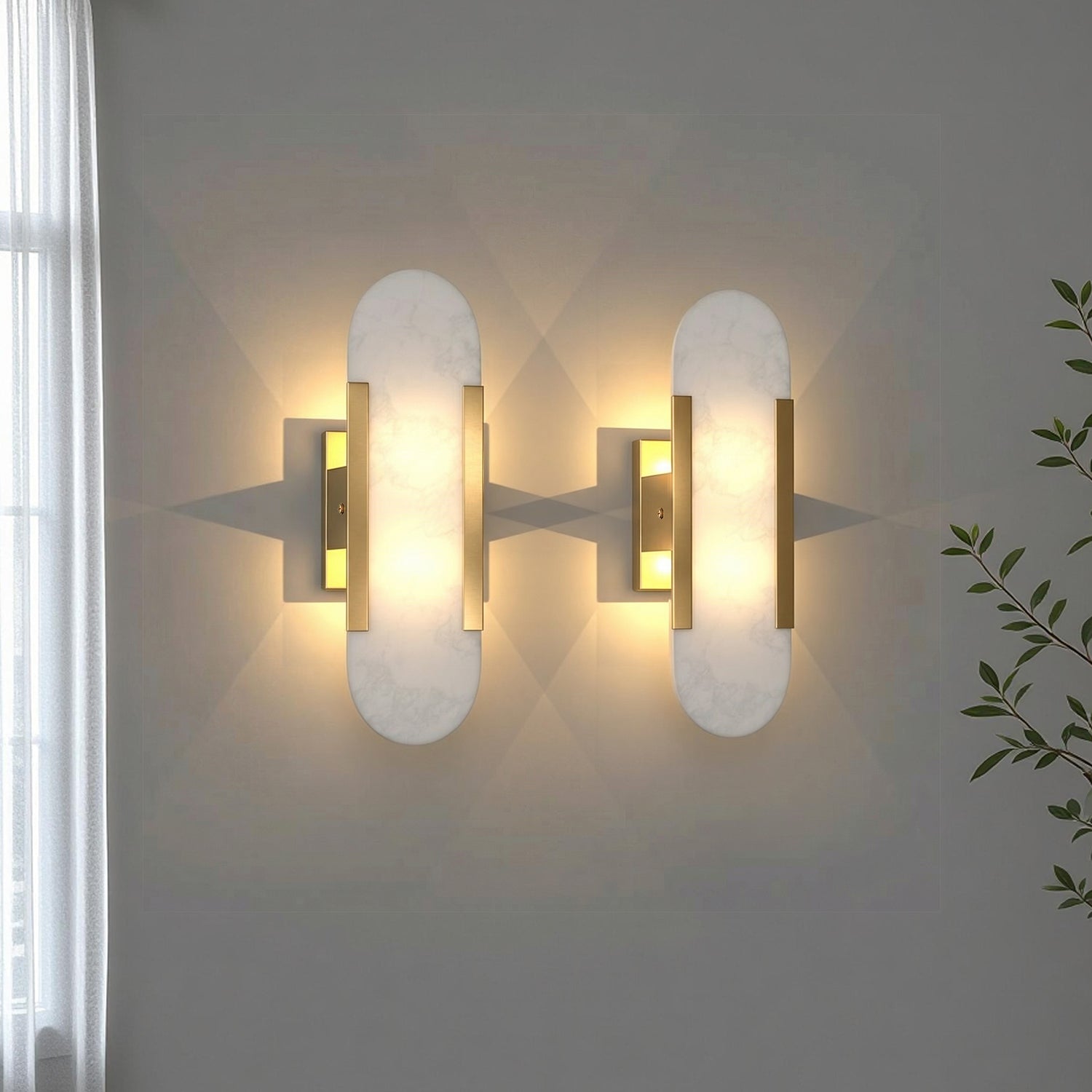 Jandcase 2-Pack G4 Track Round Marble Wall Sconce 2-Light Copper Finish Metal Indoor Wall Light Fixture