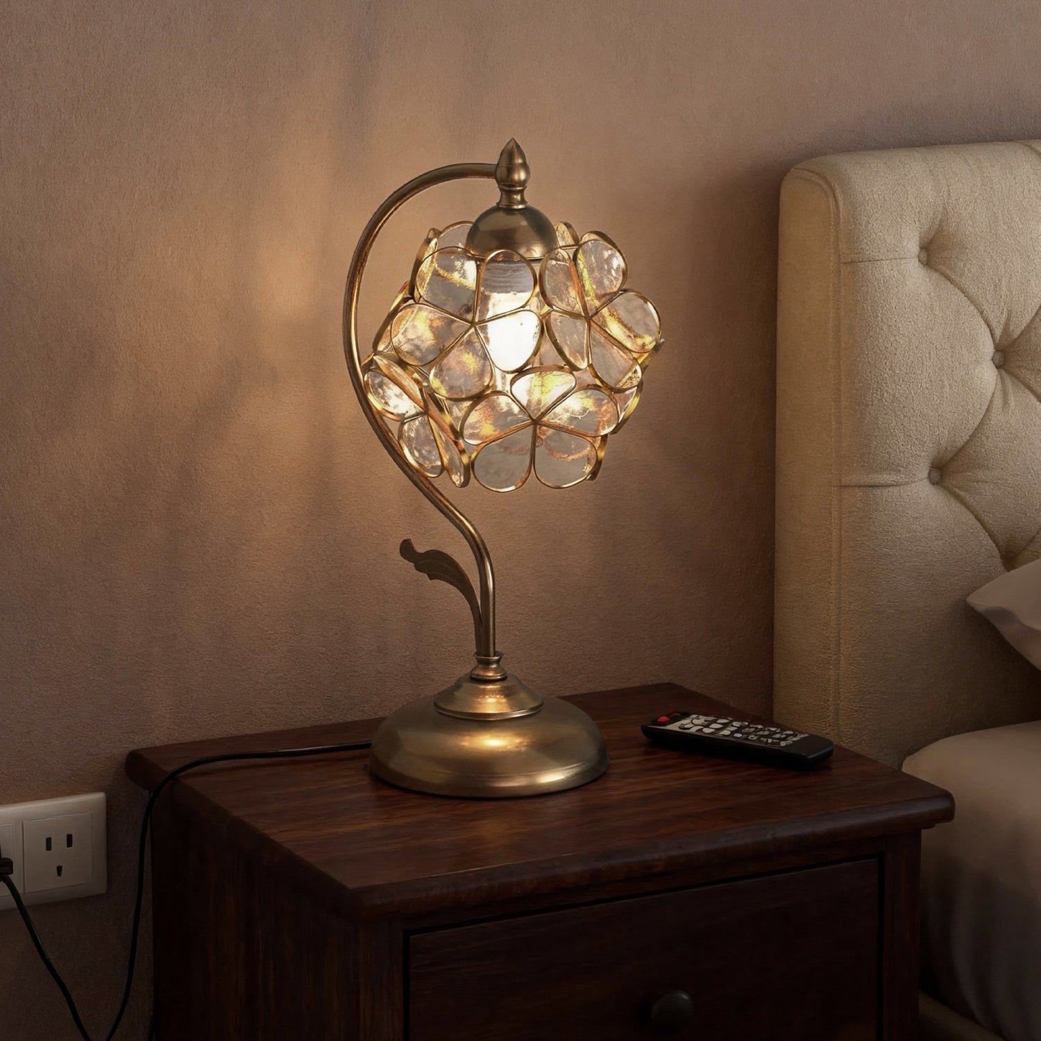 Jandcase 16.5in. 1 Light Copper Flower Table Lamp with Pale Glass Shade, No Bulbs Included Transitional Table Lamp for Bedroom
