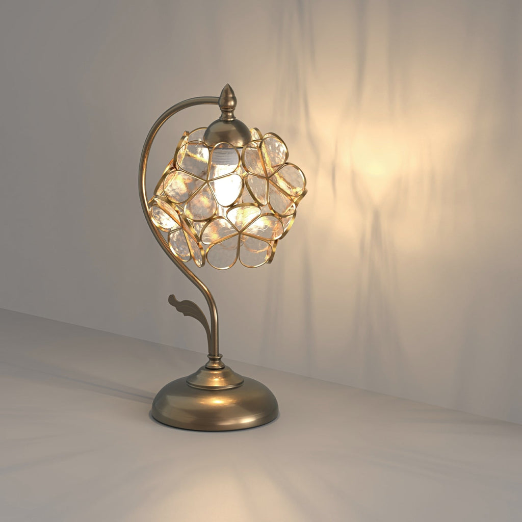 Jandcase 16.5in. 1 Light Copper Flower Table Lamp with Pale Glass Shade, No Bulbs Included Transitional Table Lamp for Bedroom