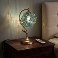 Jandcase 9.8in Green Glass Flower Table Lamp with Brass Finish E26 Bedside Desk Light Fixture