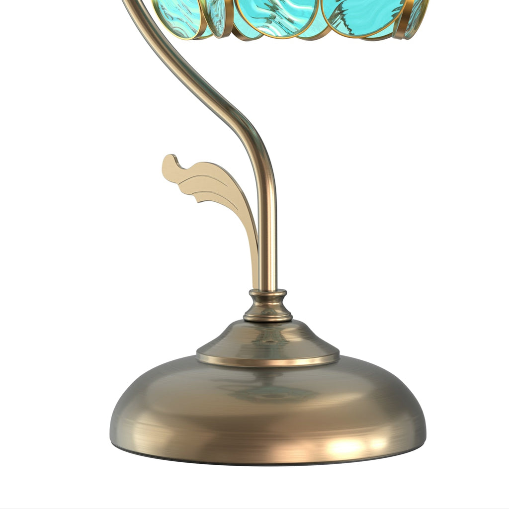 Jandcase 9.8in Green Glass Flower Table Lamp with Brass Finish E26 Bedside Desk Light Fixture