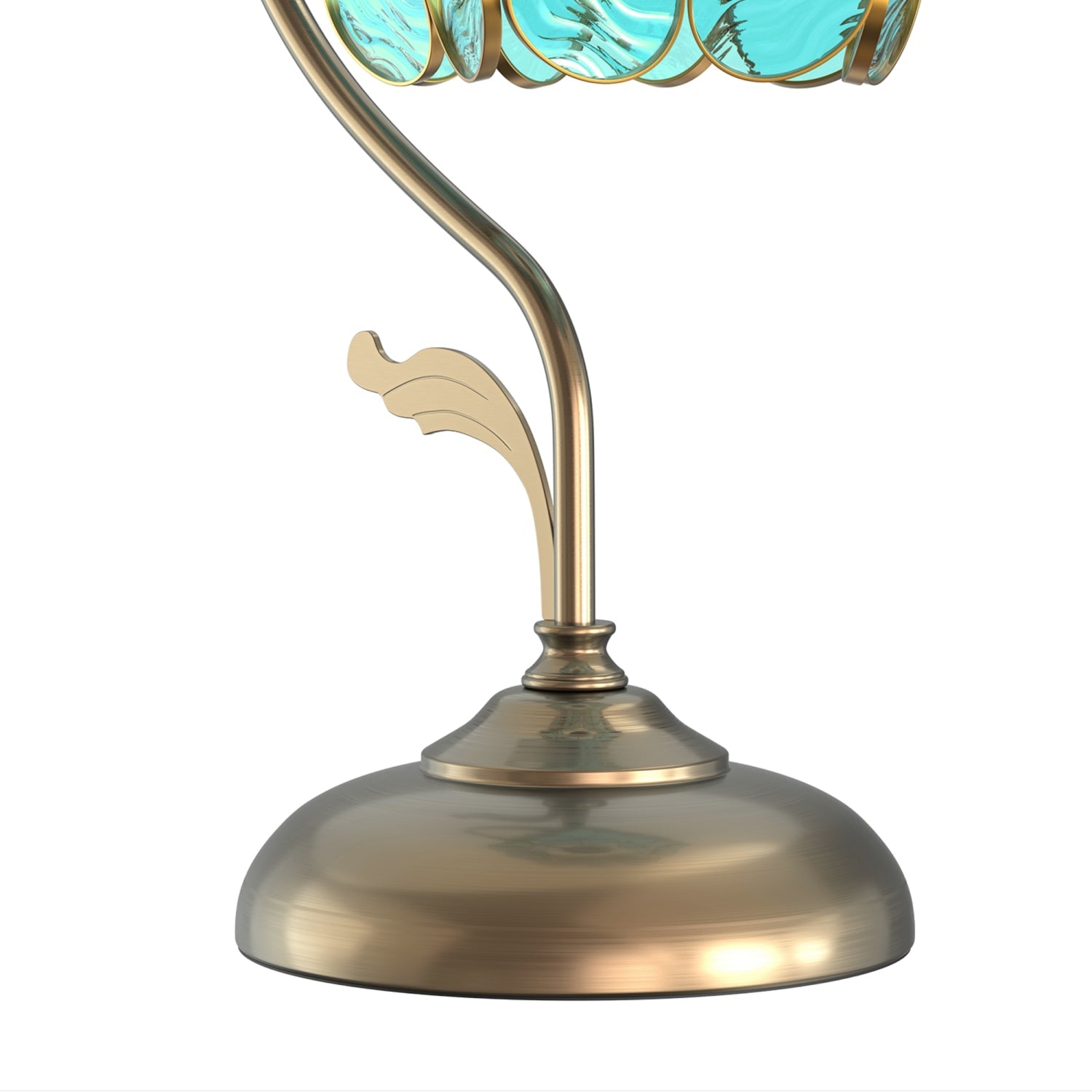 Jandcase 9.8in Green Glass Flower Table Lamp with Brass Finish E26 Bedside Desk Light Fixture