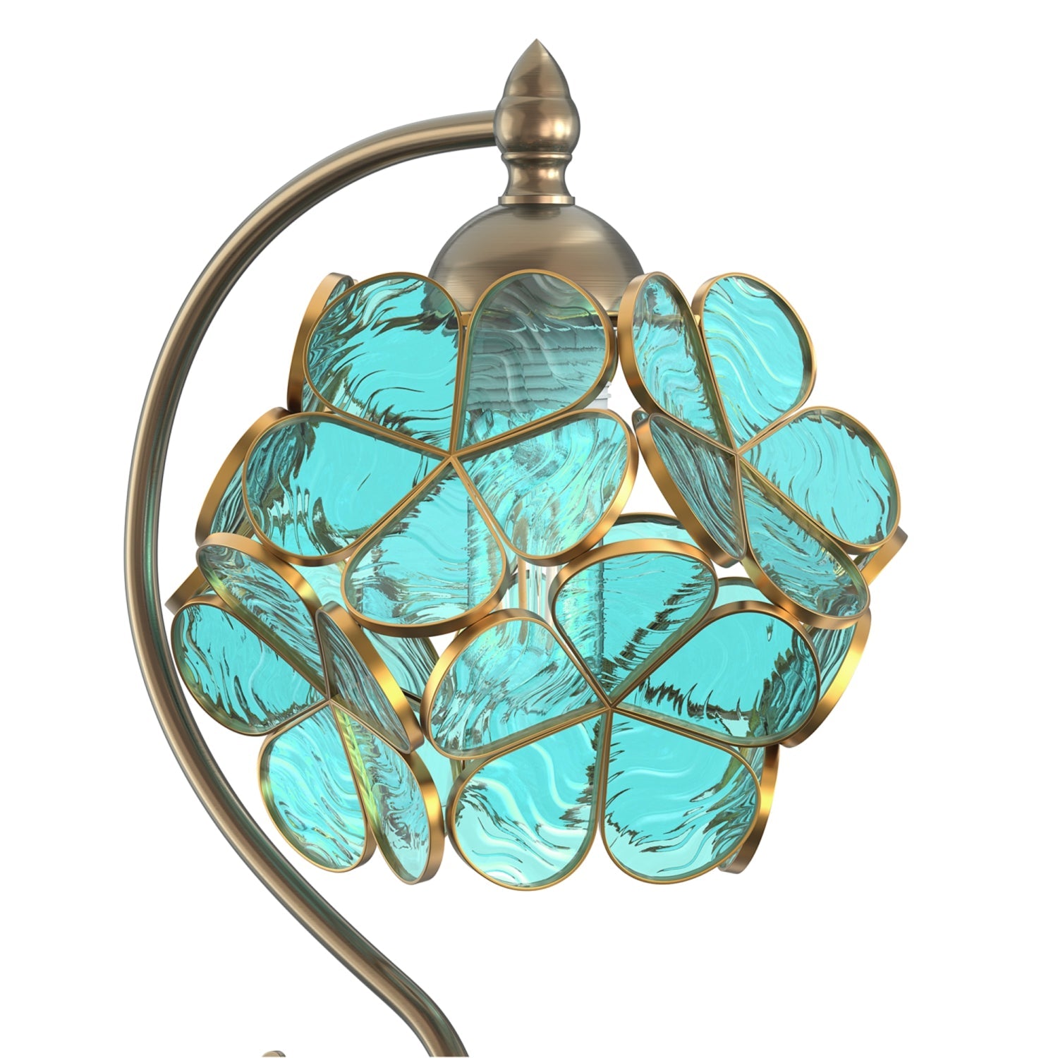 Jandcase 9.8in Green Glass Flower Table Lamp with Brass Finish E26 Bedside Desk Light Fixture