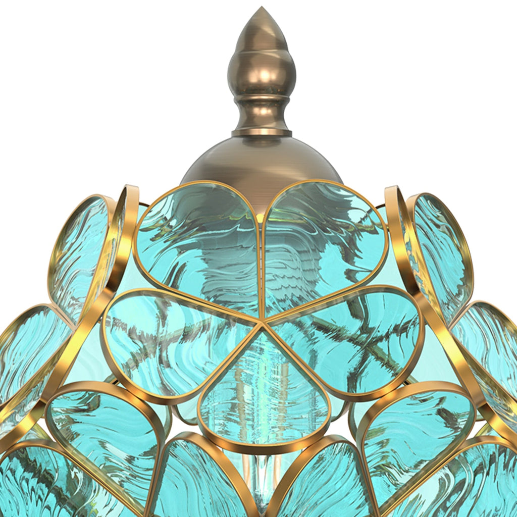 Jandcase 9.8in Green Glass Flower Table Lamp with Brass Finish E26 Bedside Desk Light Fixture