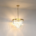 53.6 in. Modern 6-Light Gold Crystal Drum Chandelier with 3-Tier Clear Crystal Shade for Dining Room