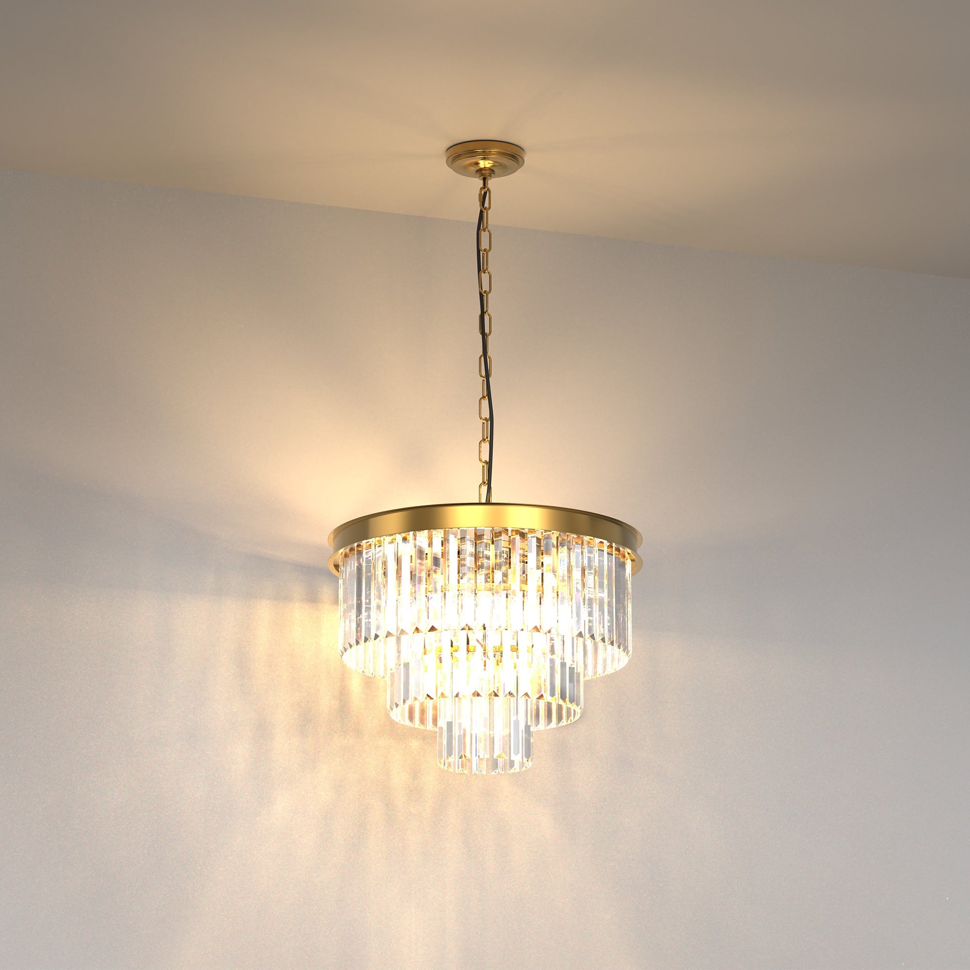 53.6 in. Modern 6-Light Gold Crystal Drum Chandelier with 3-Tier Clear Crystal Shade for Dining Room