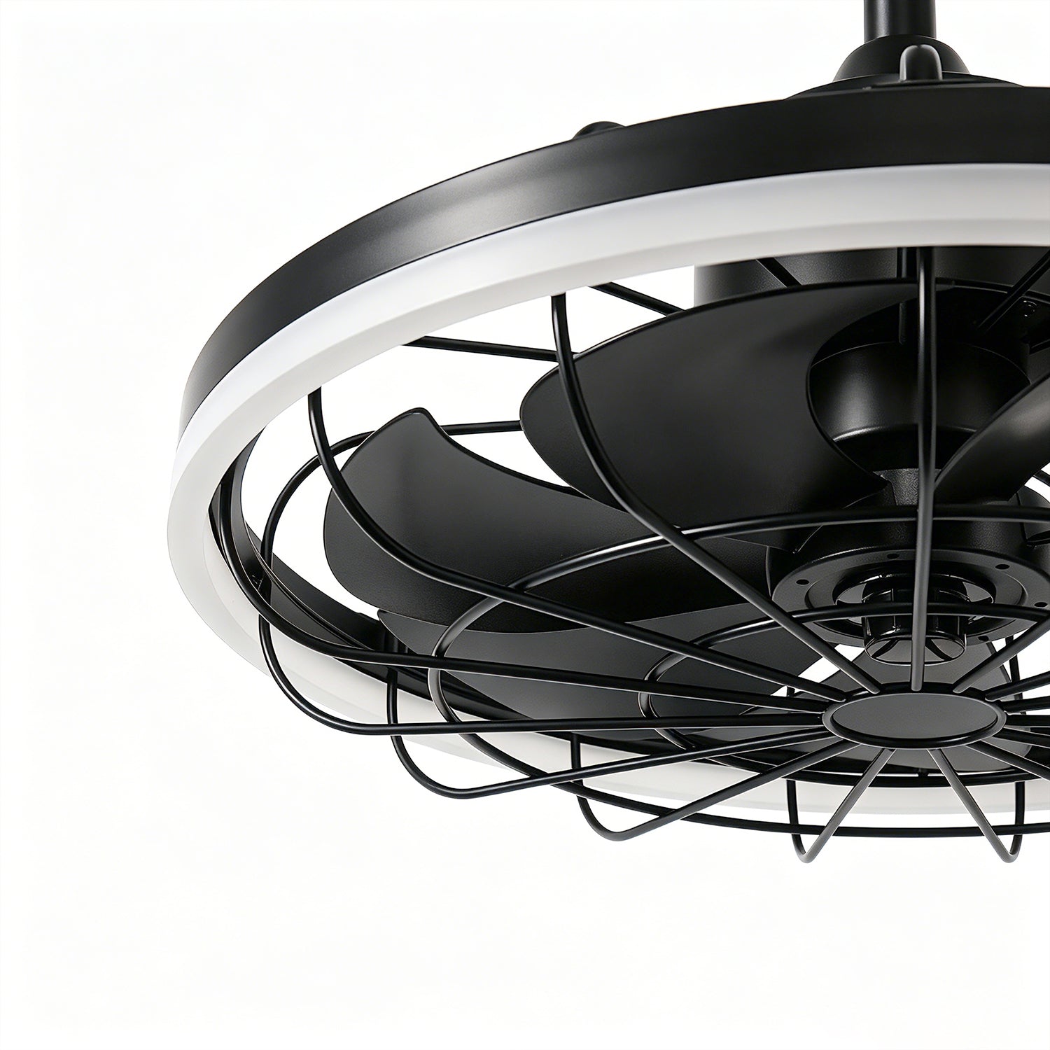 Jandcase 19.7 in. LED Outdoor Cage Ceiling Fan with Remote,Sand Black Downrod Mount Fandelier with 6 Speeds,3 CCT for Bar Foyer