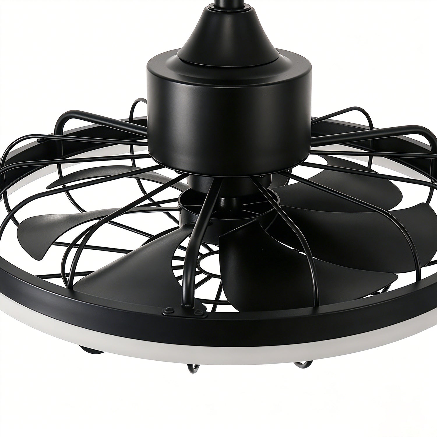 Jandcase 19.7 in. LED Outdoor Cage Ceiling Fan with Remote,Sand Black Downrod Mount Fandelier with 6 Speeds,3 CCT for Bar Foyer