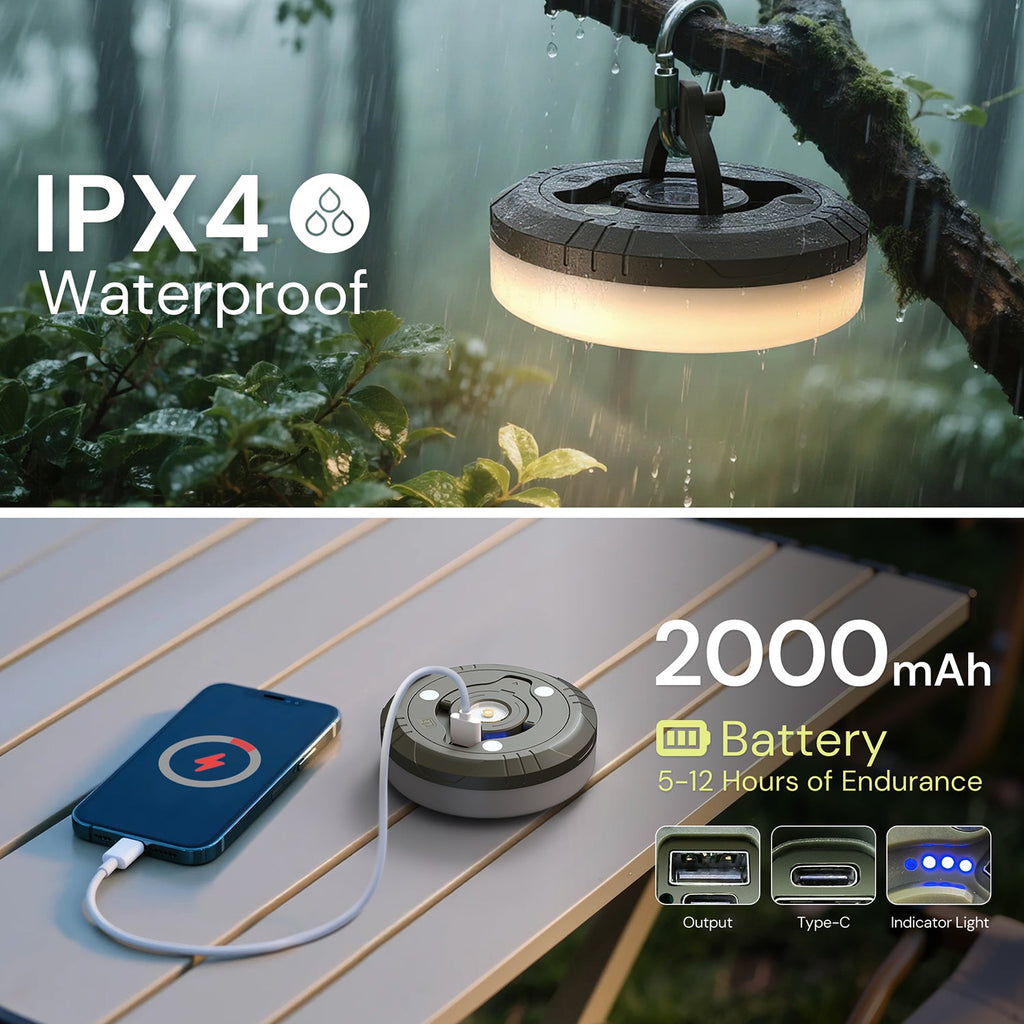 JandcaseOutdoor Camping String Light with 10M Retractable LED Fairy Lights Warm White RGB Emergency Lantern Magnetic Hanging Light Green