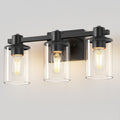 20 in. 3-Light Matte Black Clear Glass Vanity Light with Dimmable Perfect for Vanity Powder Room Dressing Room