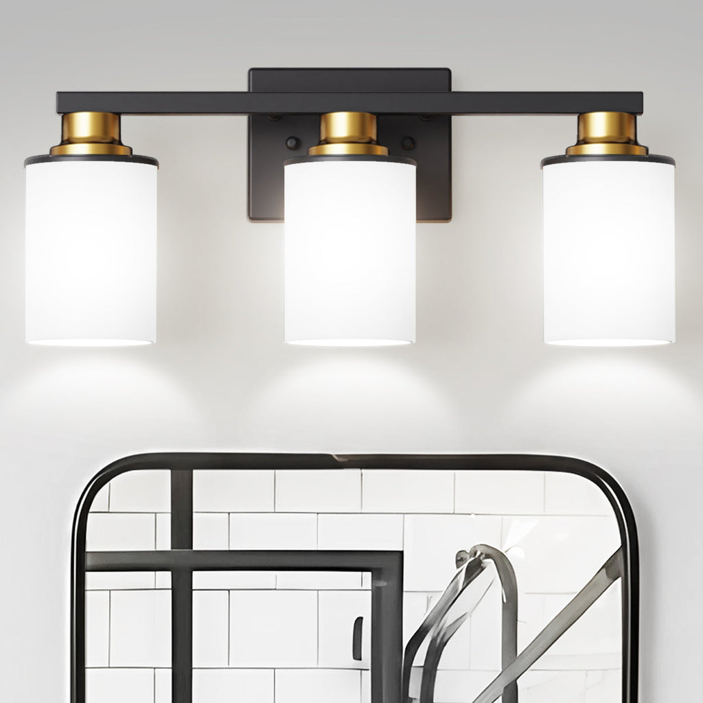 Jandcase 19.69 in. 3-Light Black and Gold Bathroom Vanity Light with Frosted Straight Glass Shade for Bathroom Dressing Room