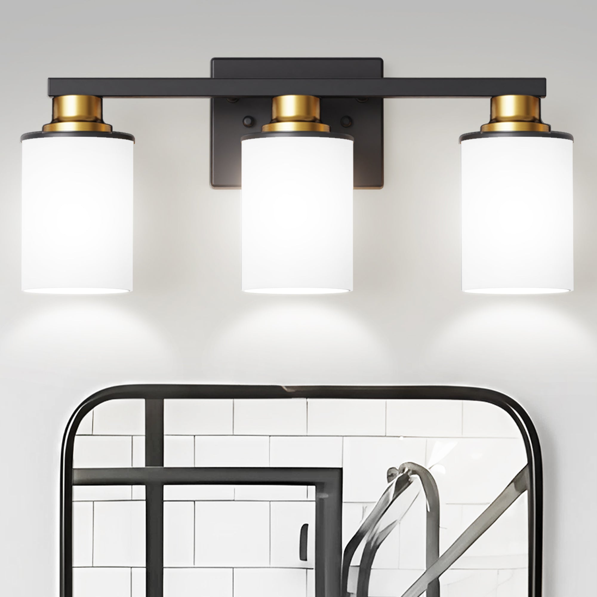 Jandcase 19.69 in. 3-Light Black and Gold Bathroom Vanity Light with Frosted Straight Glass Shade for Bathroom Dressing Room