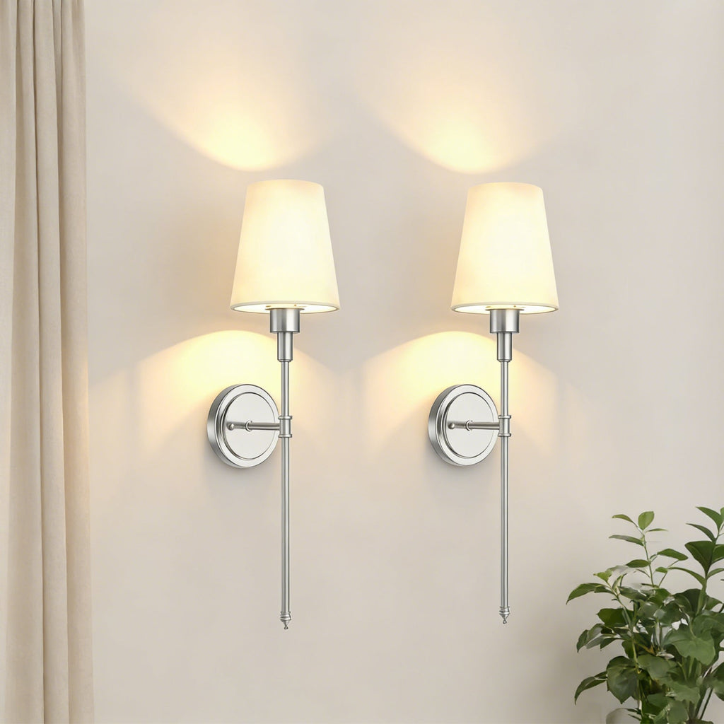 JandcaseSet of 2 Nickel Fabric Wall Sconces with RGBCW Remote Control Dimmable Indoor Wall Lights for Bedroom Living Room