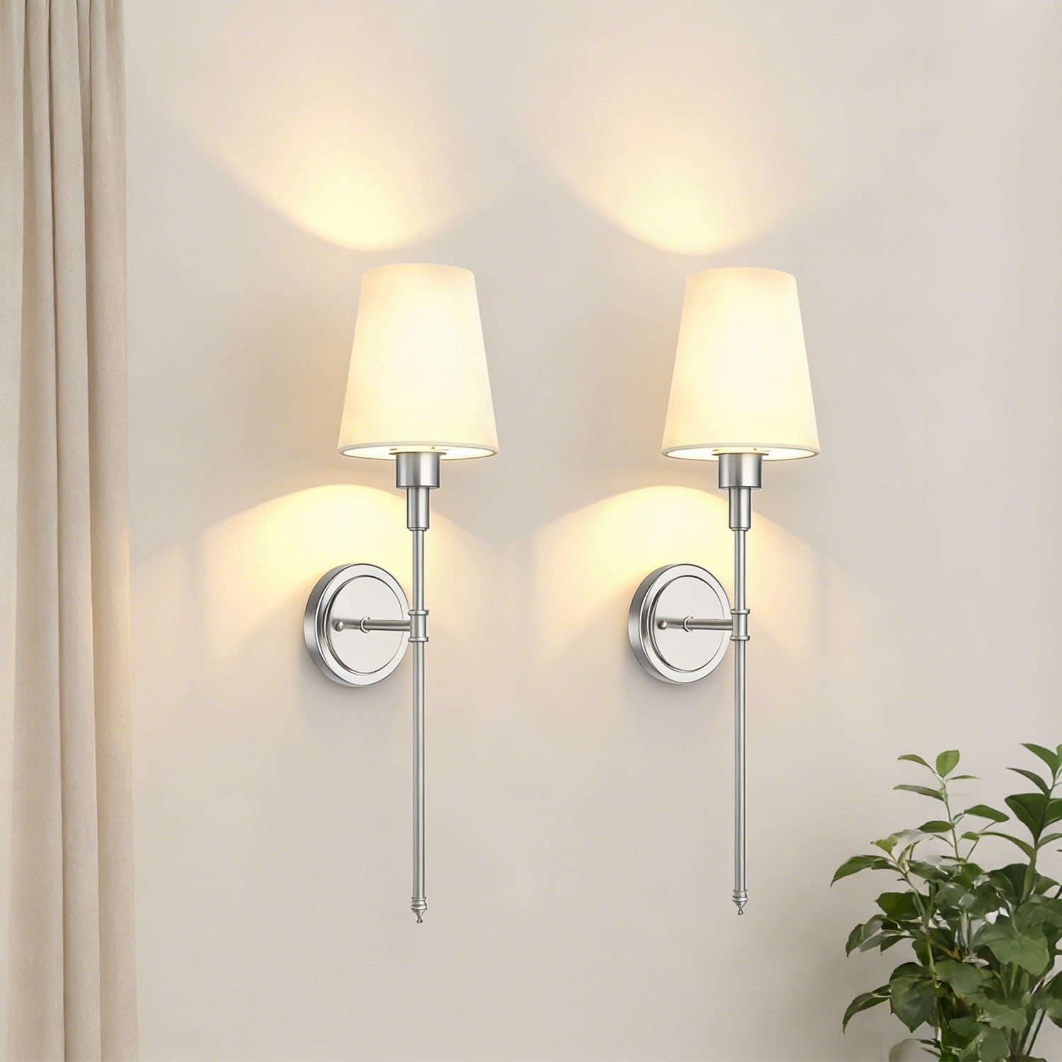 JandcaseSet of 2 Nickel Fabric Wall Sconces with RGBCW Remote Control Dimmable Indoor Wall Lights for Bedroom Living Room