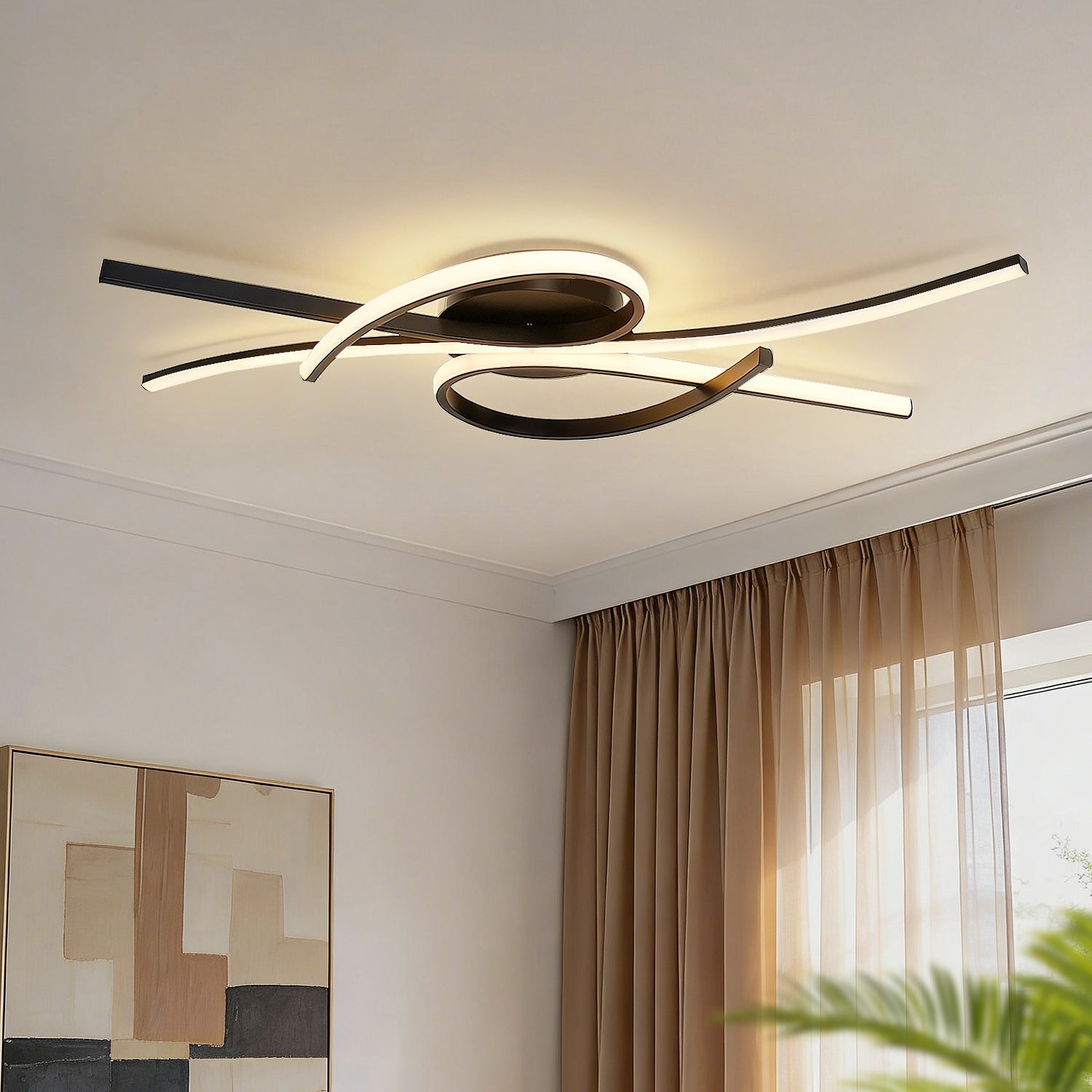 Jandcase 31.5 in. 3-Light Cluster Matte Black Integrated LED Butterfly Flush Mount Ceiling Light Dimmable 3000K-6000K for Bedroom