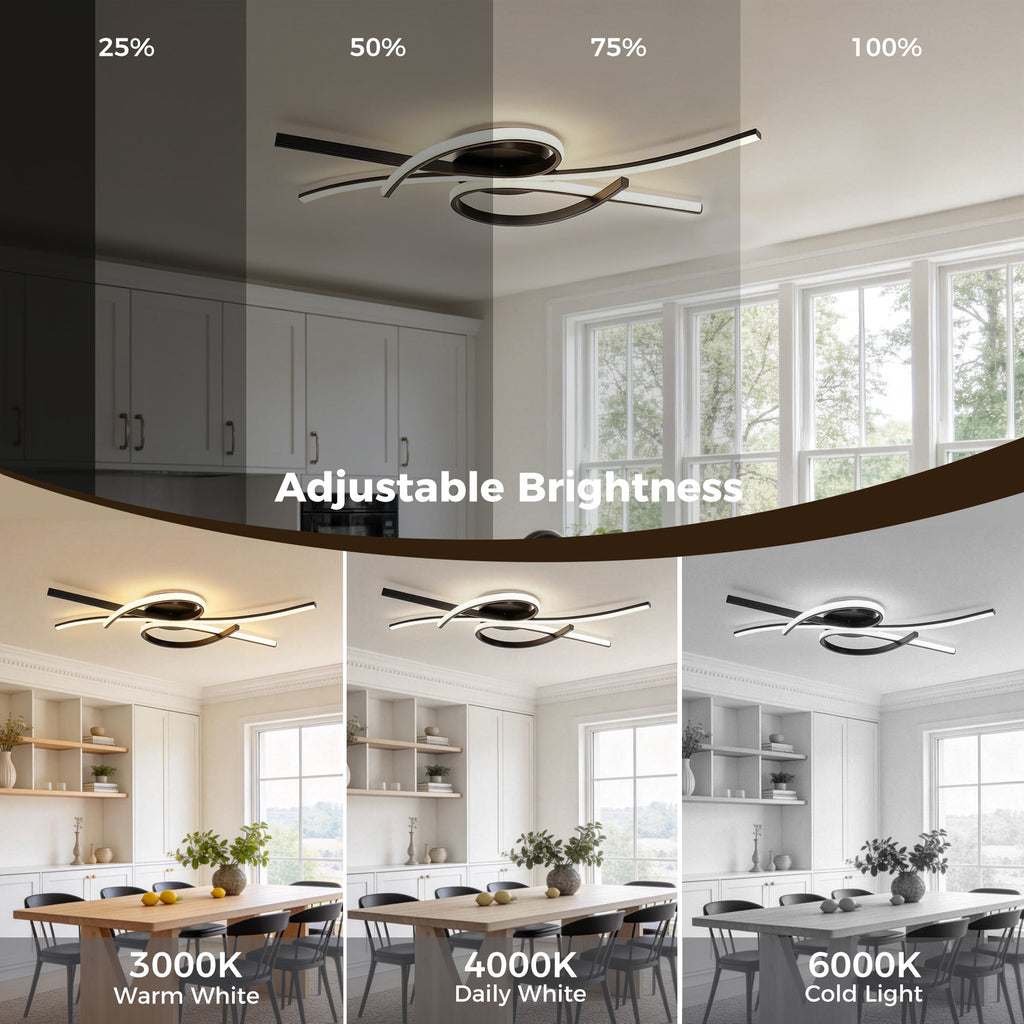 Jandcase 31.5 in. 3-Light Cluster Matte Black Integrated LED Butterfly Flush Mount Ceiling Light Dimmable 3000K-6000K for Bedroom